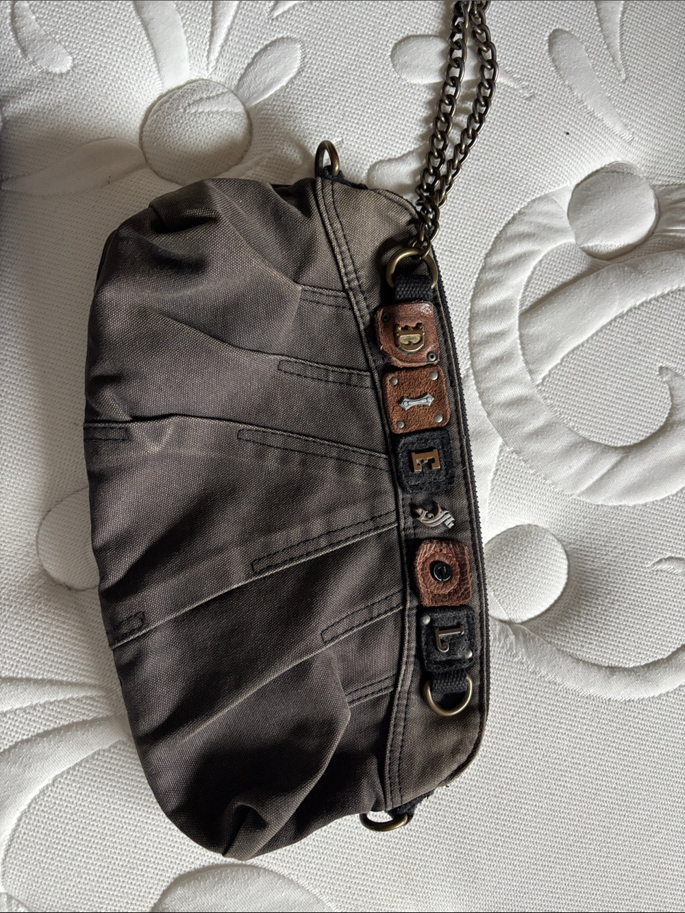 Brown vintage Diesel Chain Strap Women's Shoulder Bag with Letter Accent